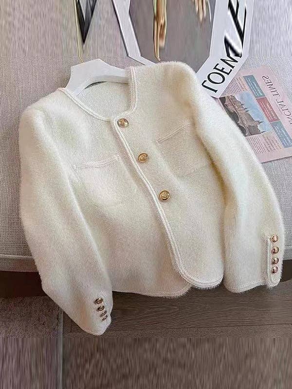 UZ Wholesale Store - Buttoned Velvet Long Sleeves Loose Cardigan: BLACK / One_size