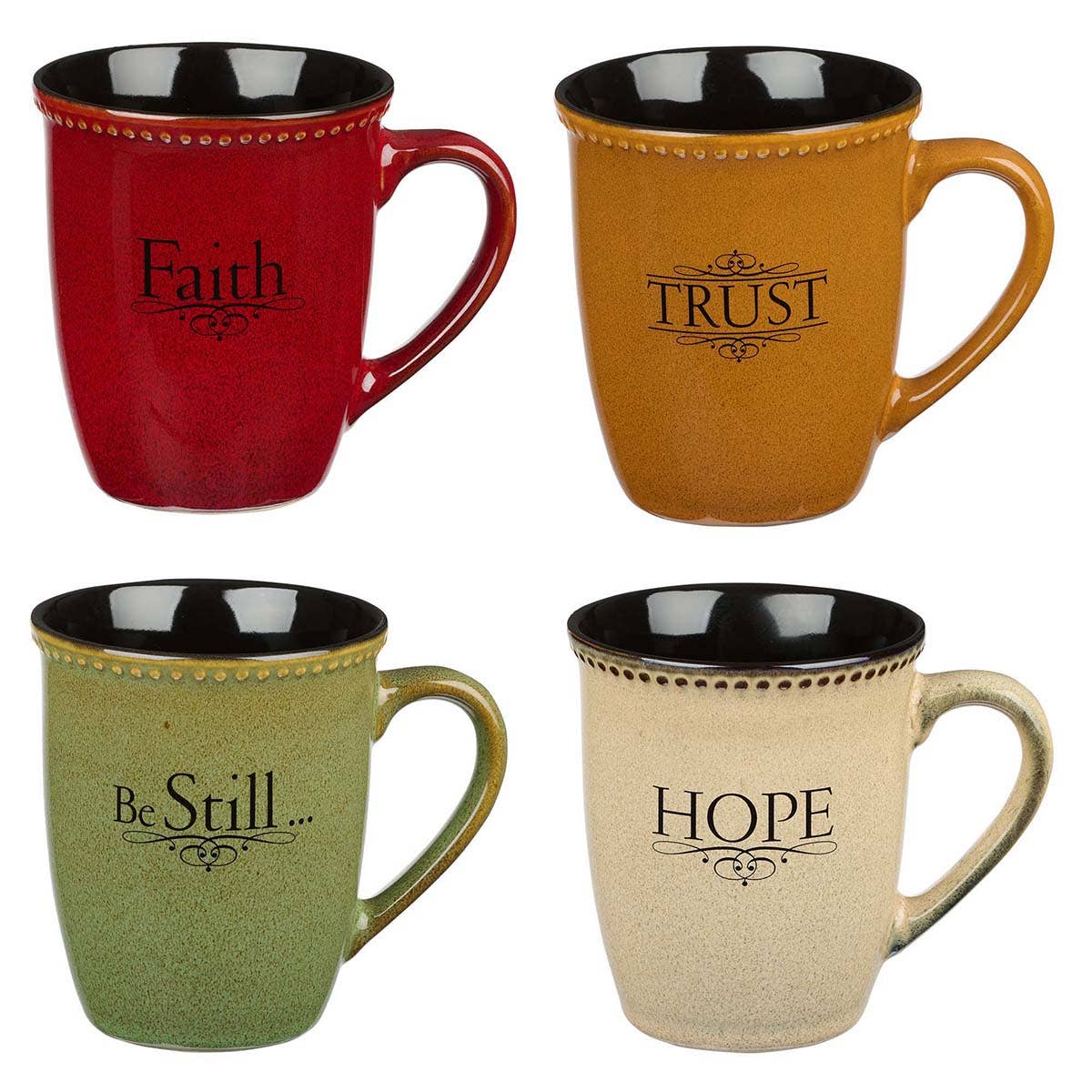 Christian Art Gifts - Mug Set 4pc Faith, Trust, Hope, Be Still