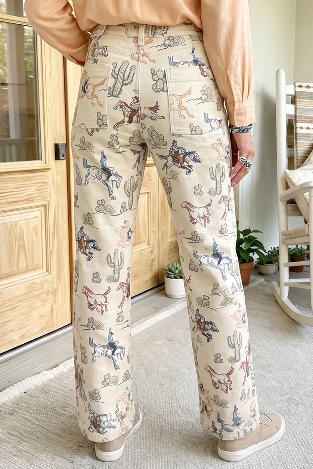 66DISCO - Western Print Straight Leg Ankle-Length Pocket Jeans (4-16): Multicolour / 10