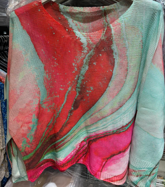 LOOWIE - C1006 Tie-dye Printed Spring Long Sleeves Sweater  : Olive