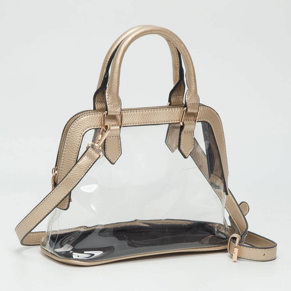 Sensibling Corp. - Faux Leather Trim Transparent Structured Top Handle Handbag / Crossbody Bag: Clear,Leopard