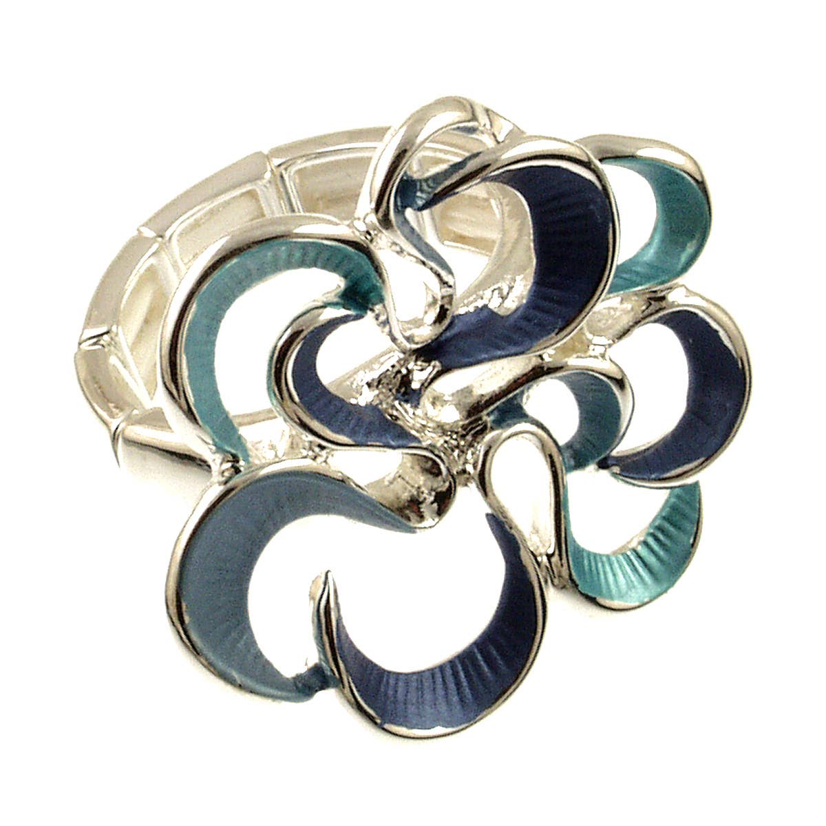 Origin Jewelry - Stretch Ring - Twirling Bloom, Golds, Blues, or Multi-Color: Blue