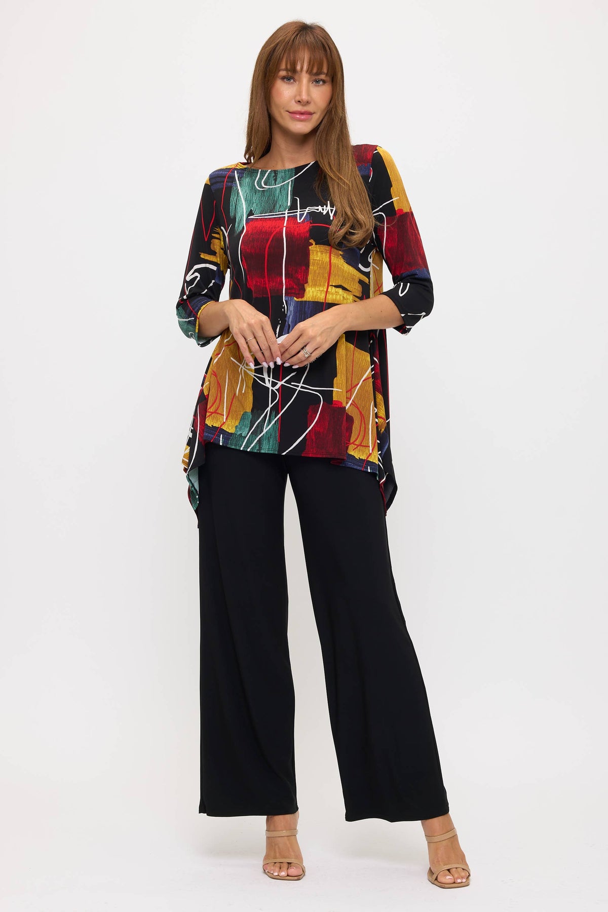 Jostar - Boat Neckline Print Tunic-3123HT-QRP1-W495: XL