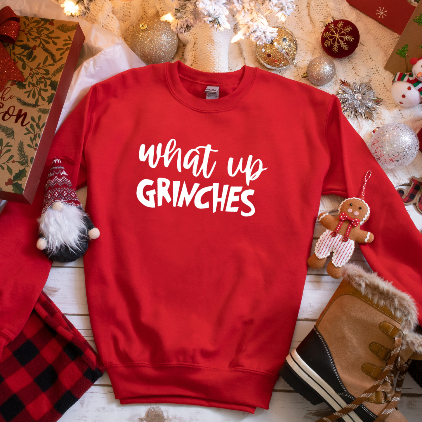 Wholehearted Motherhood and Co. - What Up Grinches Christmas Sweatshirt -  Graphic Tee: Green / Small