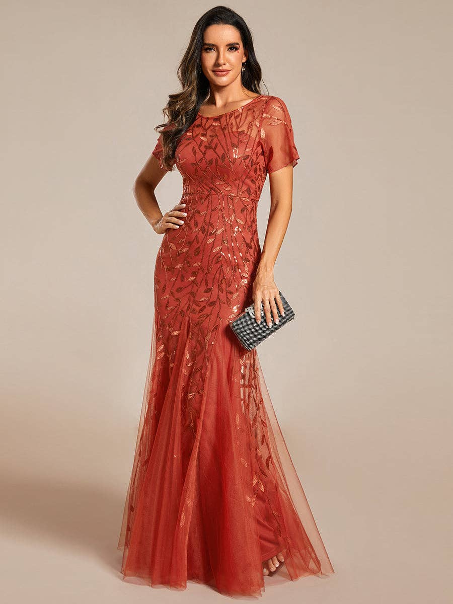 Ever-Pretty - Sequin Shiny Fishtail Tulle Dresses for Party: Dusty Navy / 14