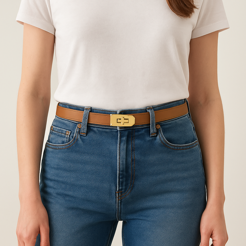 Infinite Basics - Women’s Skinny Leather Adjustable Belt with Turn-Lock Buckle for Dresses & Jeans: Black