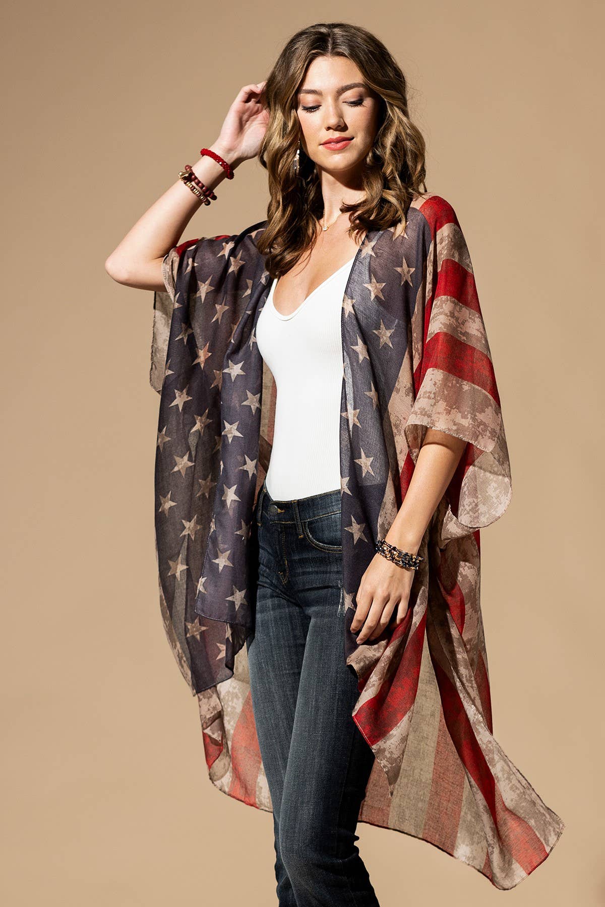 Urbanista - Vintage Stars & Stripes Kimono: NAVY / 2 / One Size