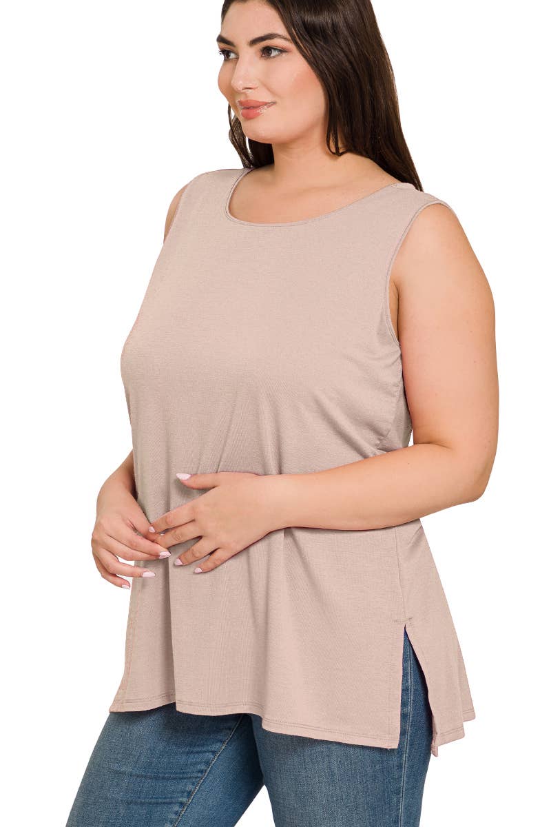 42POPS - SI-22945 Plus Sleeveless Round Top: +MAGENTA-141105 / 1X