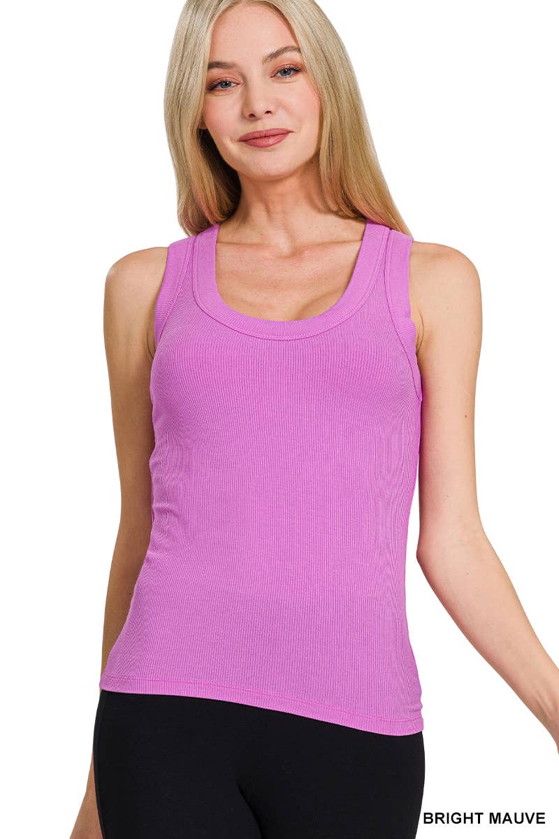 42POPS - ",,,,, Ribbed Scoop Neck Tank Top: WHITE-155394 / S