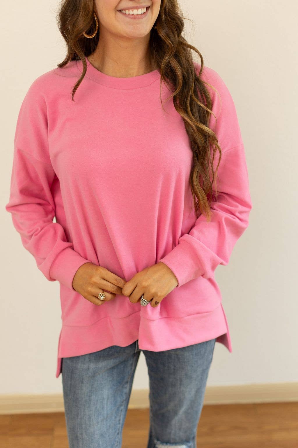 GRACE+EMMA by Southern Grace - Micro Fleece Crewneck, Pink: Pink / S