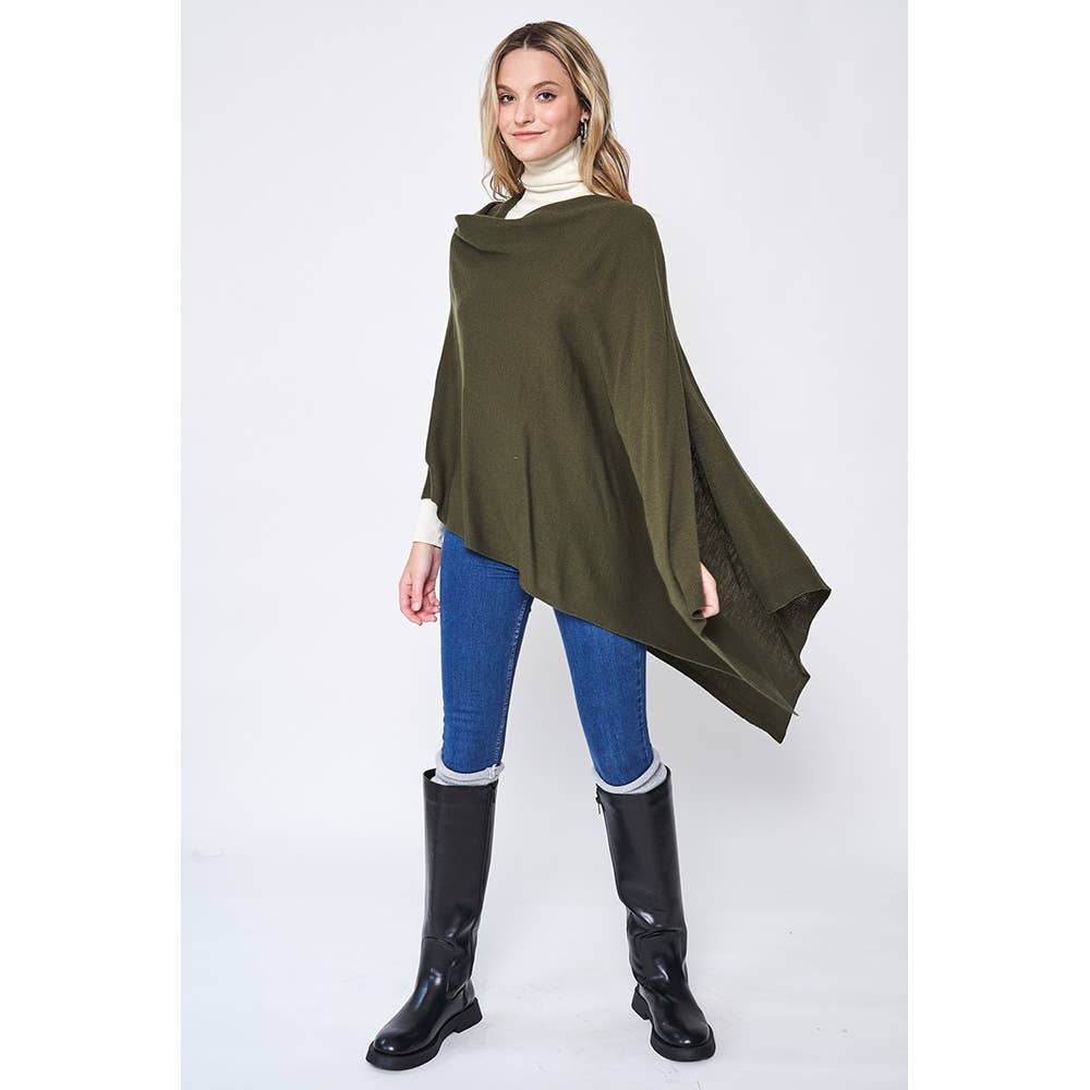 Sensibling Corp. - Solid Scarf Poncho: Olive Green