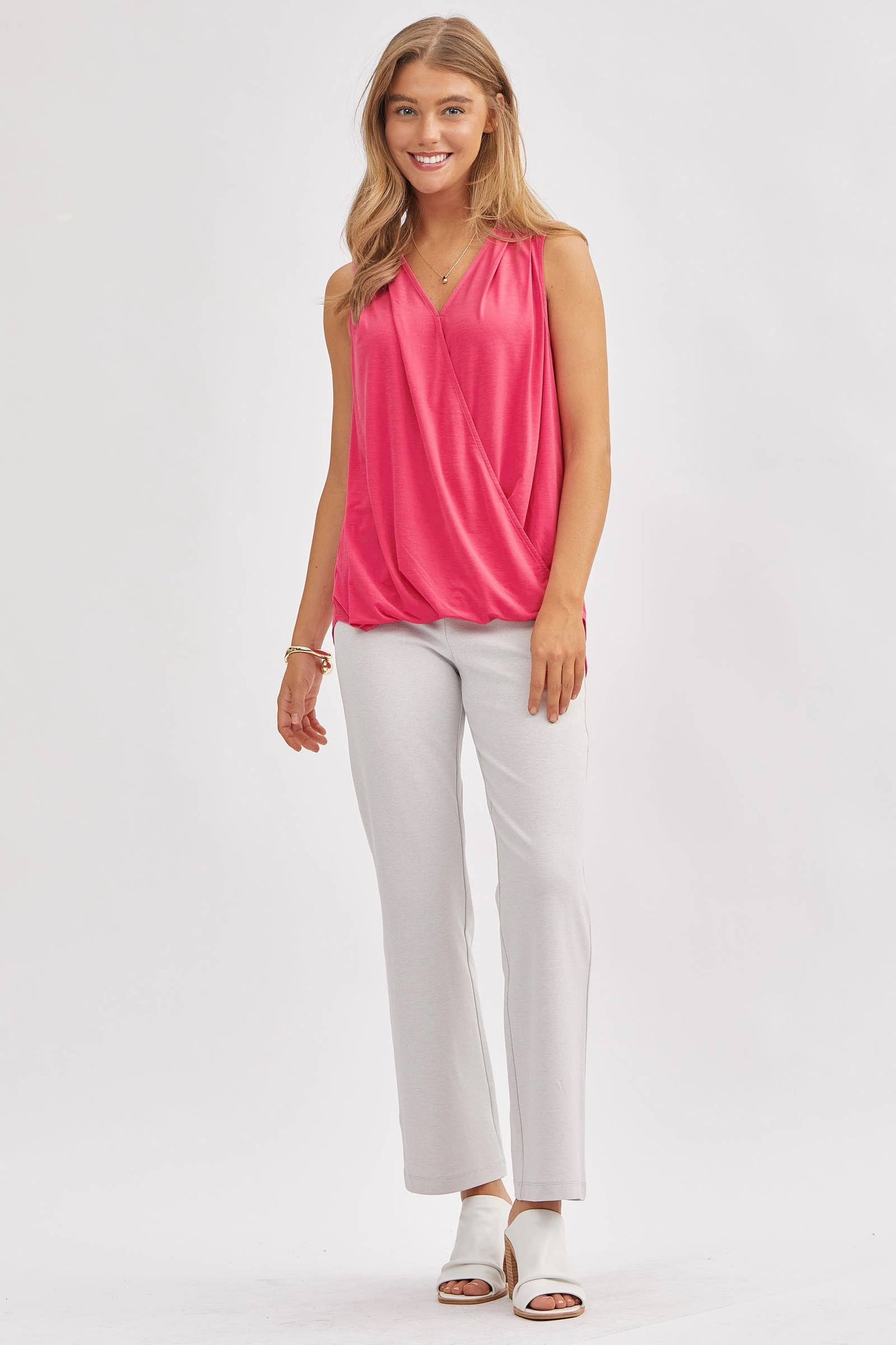 Dear Scarlett - Surplice V Neck Solid Sleeveless Tank Top: BLACK / L