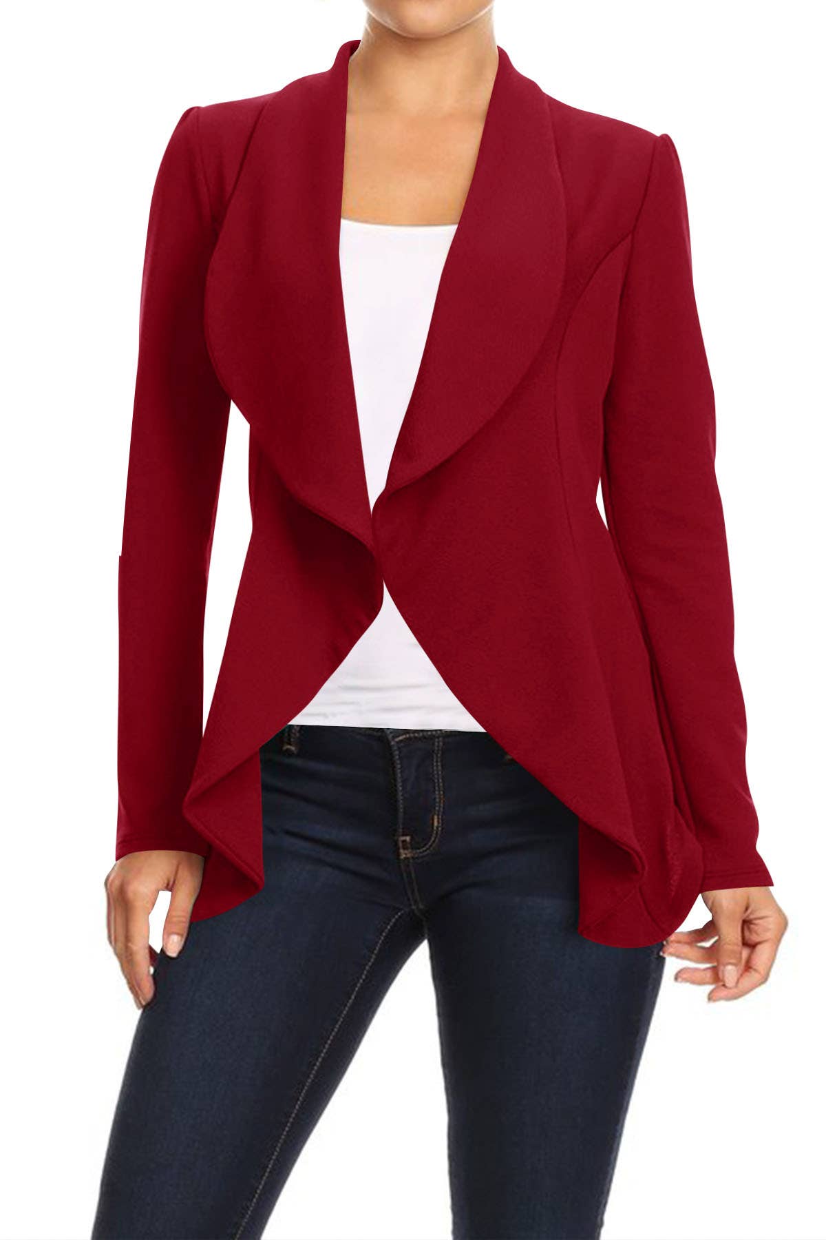 MOA COLLECTION - Women's Casual Office Work Basic Blazer Jacket S-3XL: Burgundy / Large