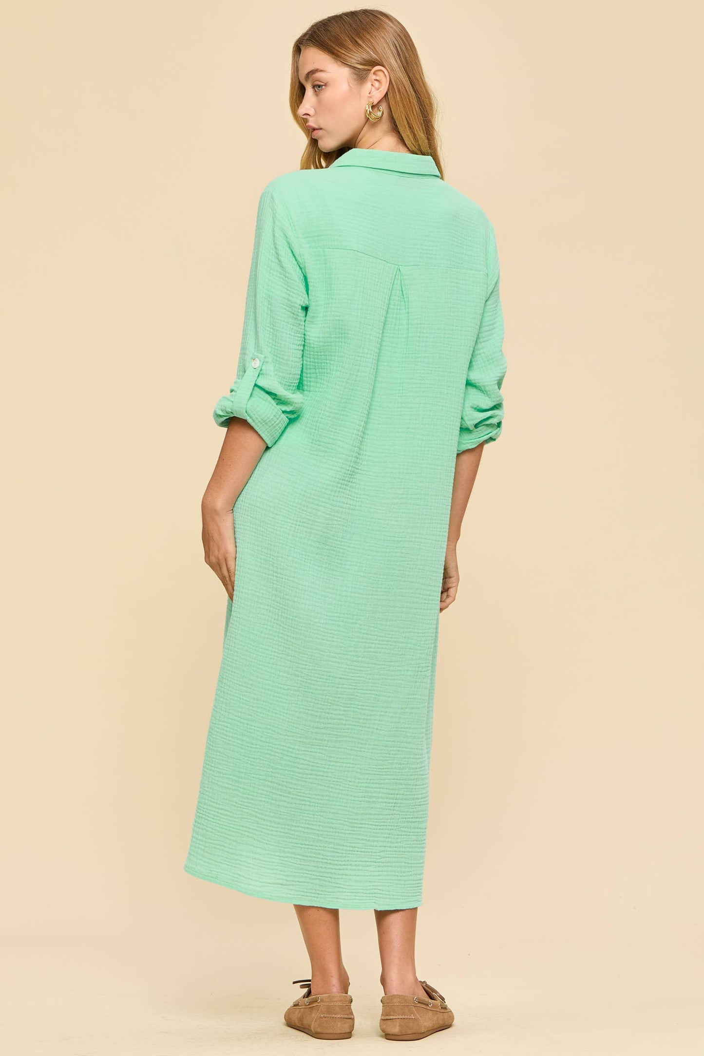 Dear Scarlett - Breathable Cotton Button-Down Duster: COASTAL NAVY