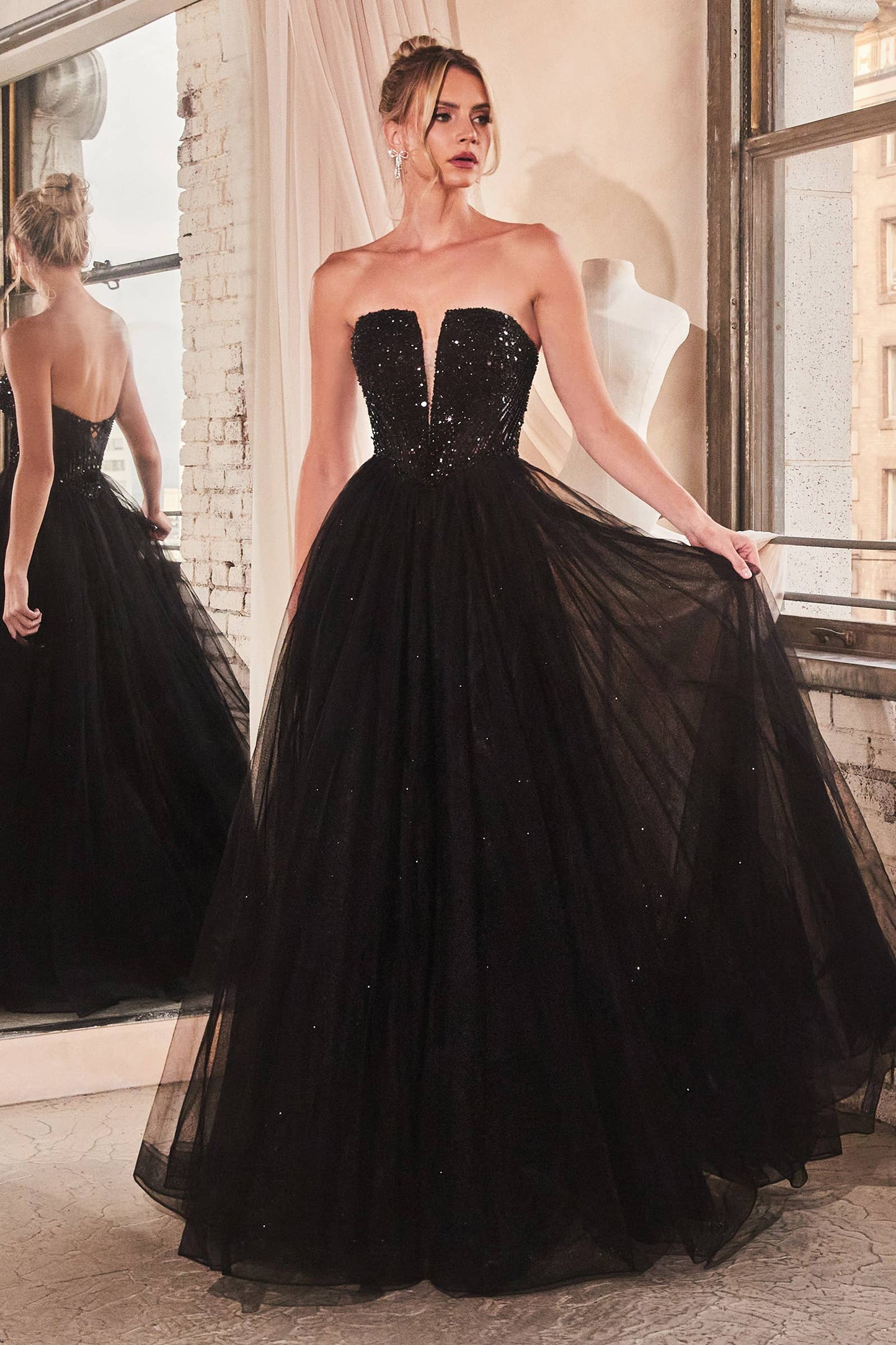 Ladivine by Cinderella Divine - STRAPLESS SEQUIN & TULLE A-LINE DRESS
: Deep Blue / 4