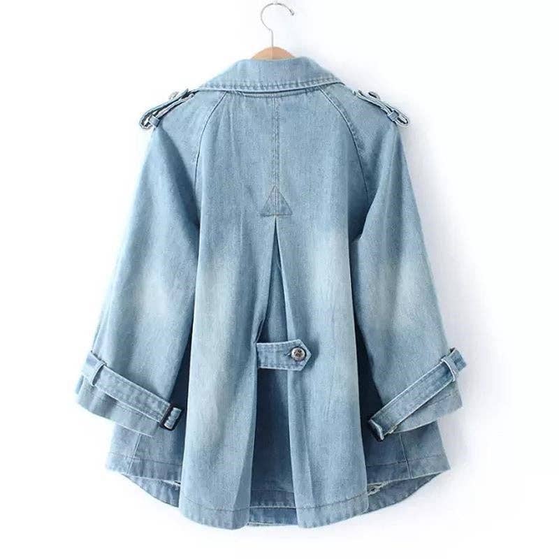 UZ Wholesale Store - Double Breasted Loose Denim Jacket: BABY BLUE / M