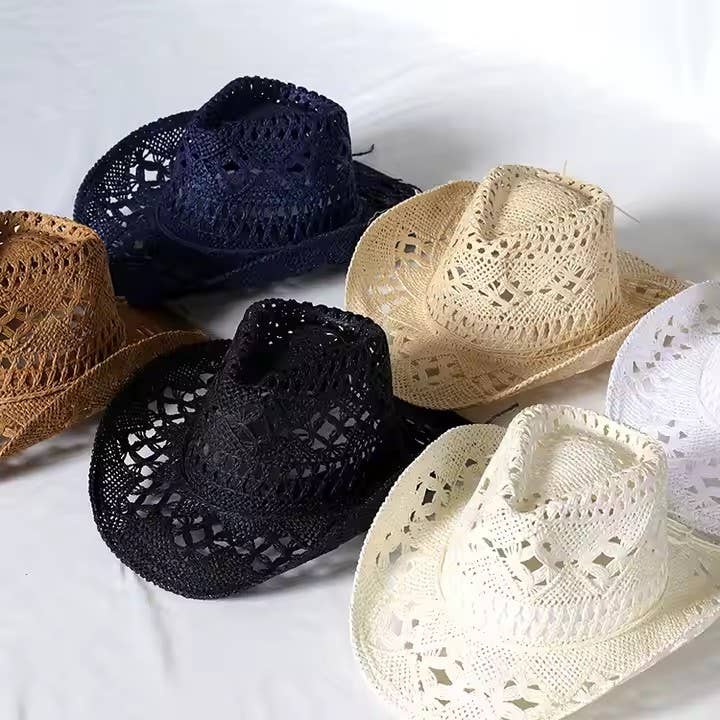 Syrrios Gifts LLC - Western Cowboy Cowgirl Straw Hat Sun Summer Beach Party: White