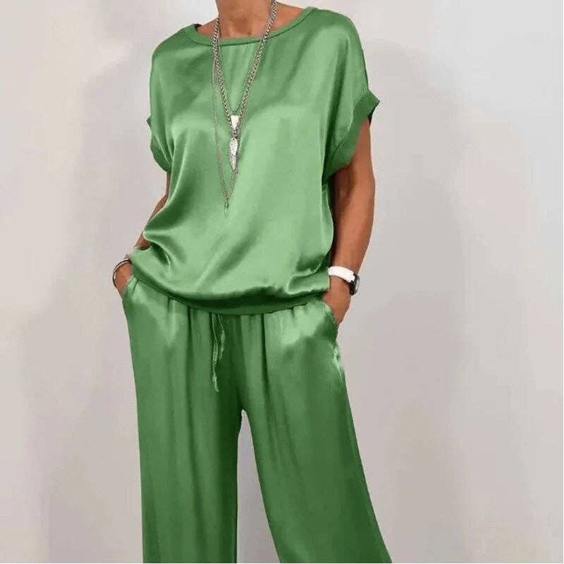 UZ Wholesale Store - Casual Pure Color Loose Tee Wide Leg Pants Set: BLACK / L