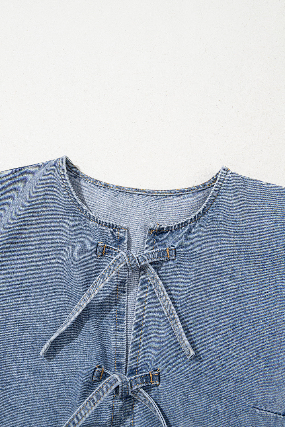 bowknot denim dress Dusk Blue Bowknot Bubble Sleeve Short Denim Dress