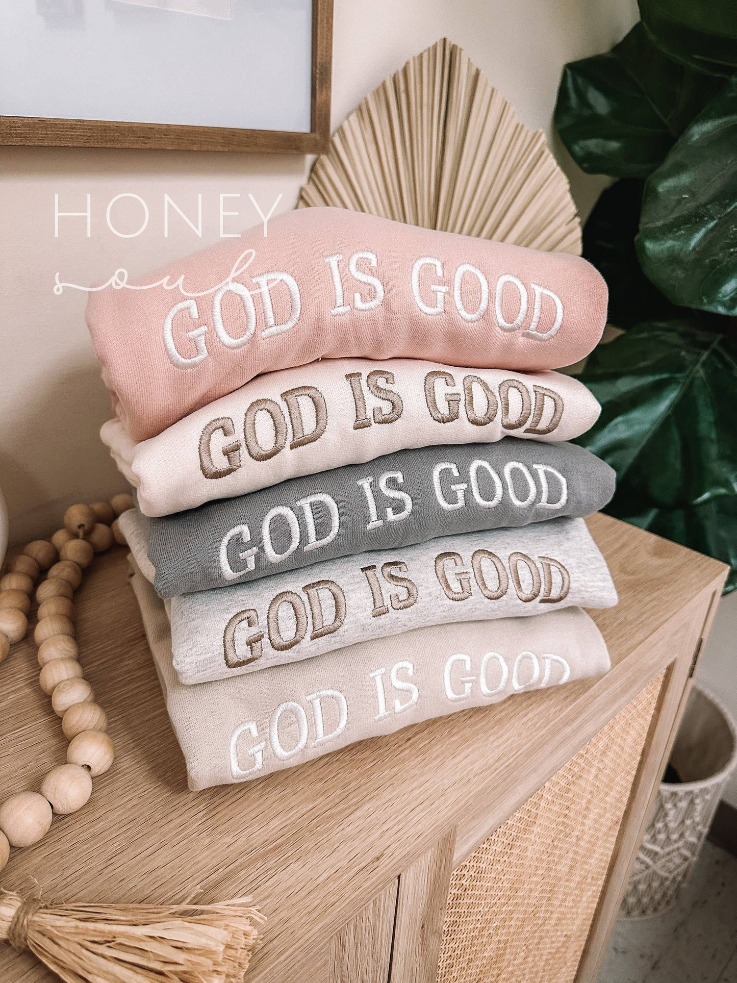 Honey Soul LLC - Embroidered GOD IS GOOD Sweatshirt: Dusty Pink / 2XLarge