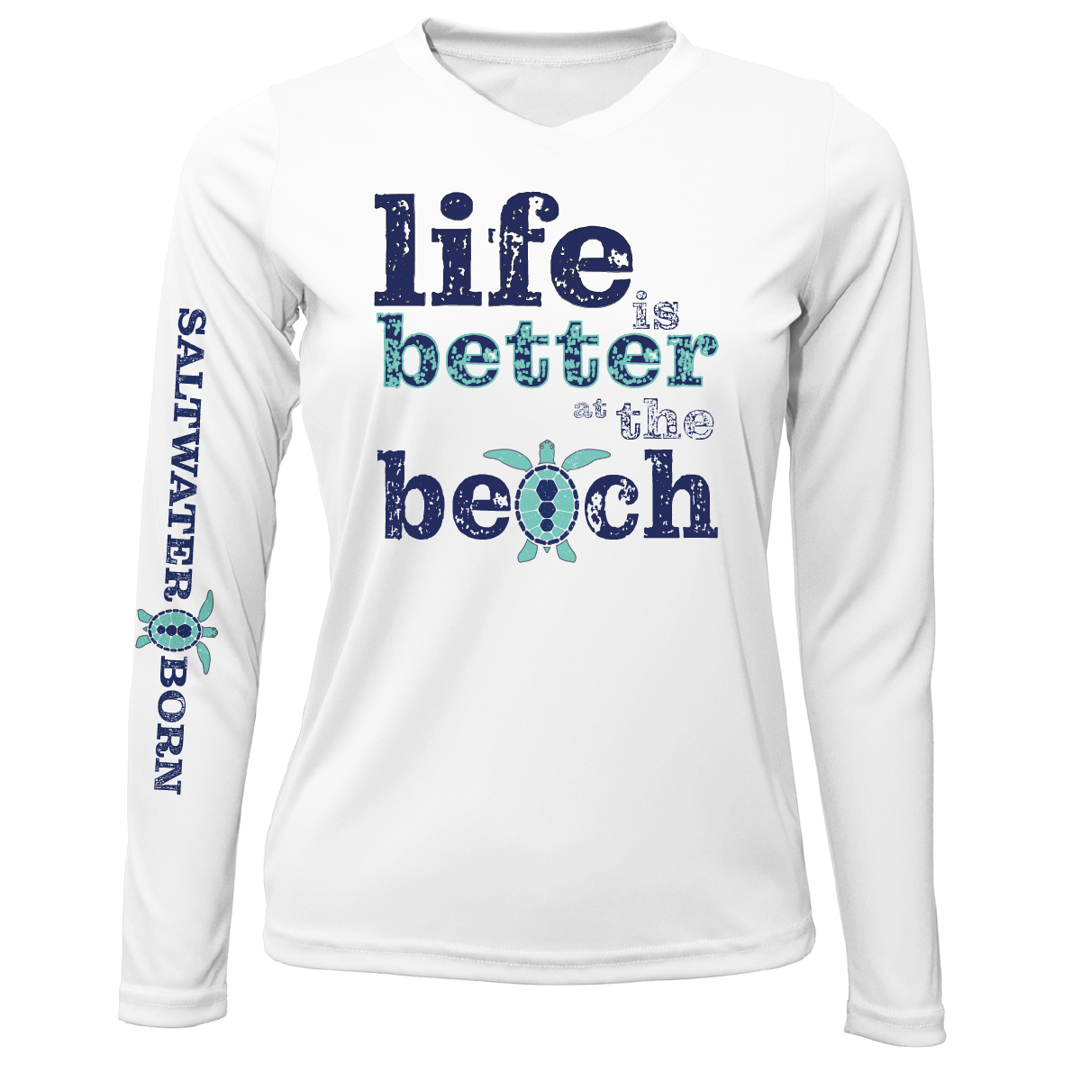"Life Is Better At The Beach" Turtle Women's Long Sleeve UPF 50+ Dry-Fit Shirt (No Back)