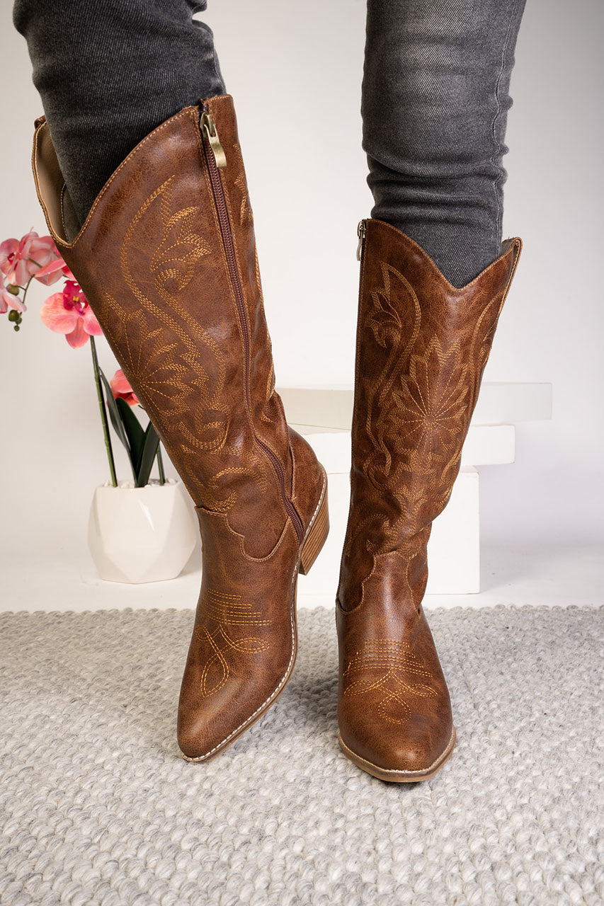 Corky's  Footwear Cowboy  Boot with Full Zipper-Just in Case in Saddle