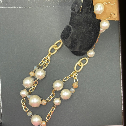 L&B Creations Double Strand Large Pearl Necklace Set