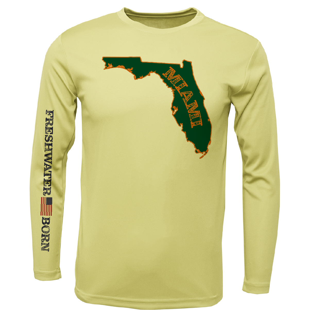 Miami Orange and Green Freshwater Born Men's Long Sleeve UPF 50+ Dry-Fit Shirt