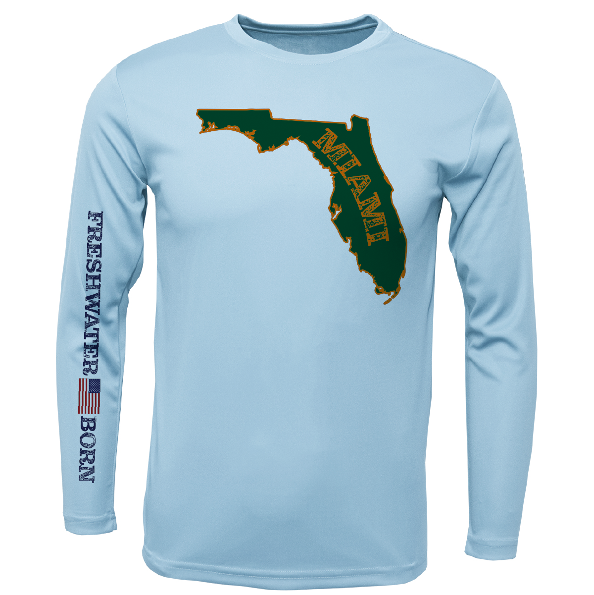 Miami Orange and Green Freshwater Born Men's Long Sleeve UPF 50+ Dry-Fit Shirt