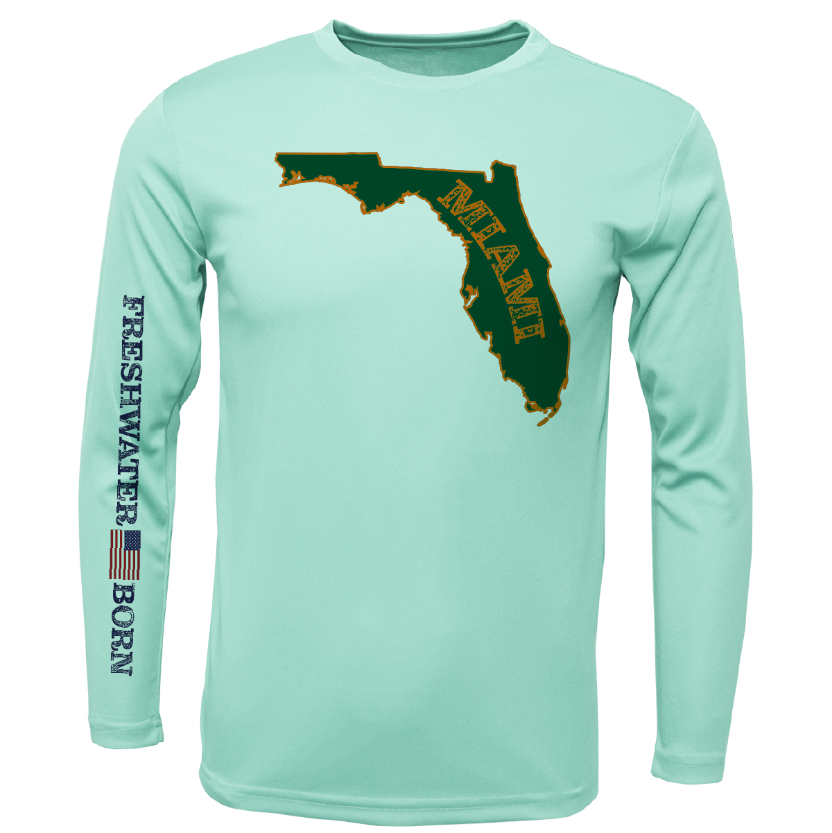 Miami Orange and Green Freshwater Born Men's Long Sleeve UPF 50+ Dry-Fit Shirt