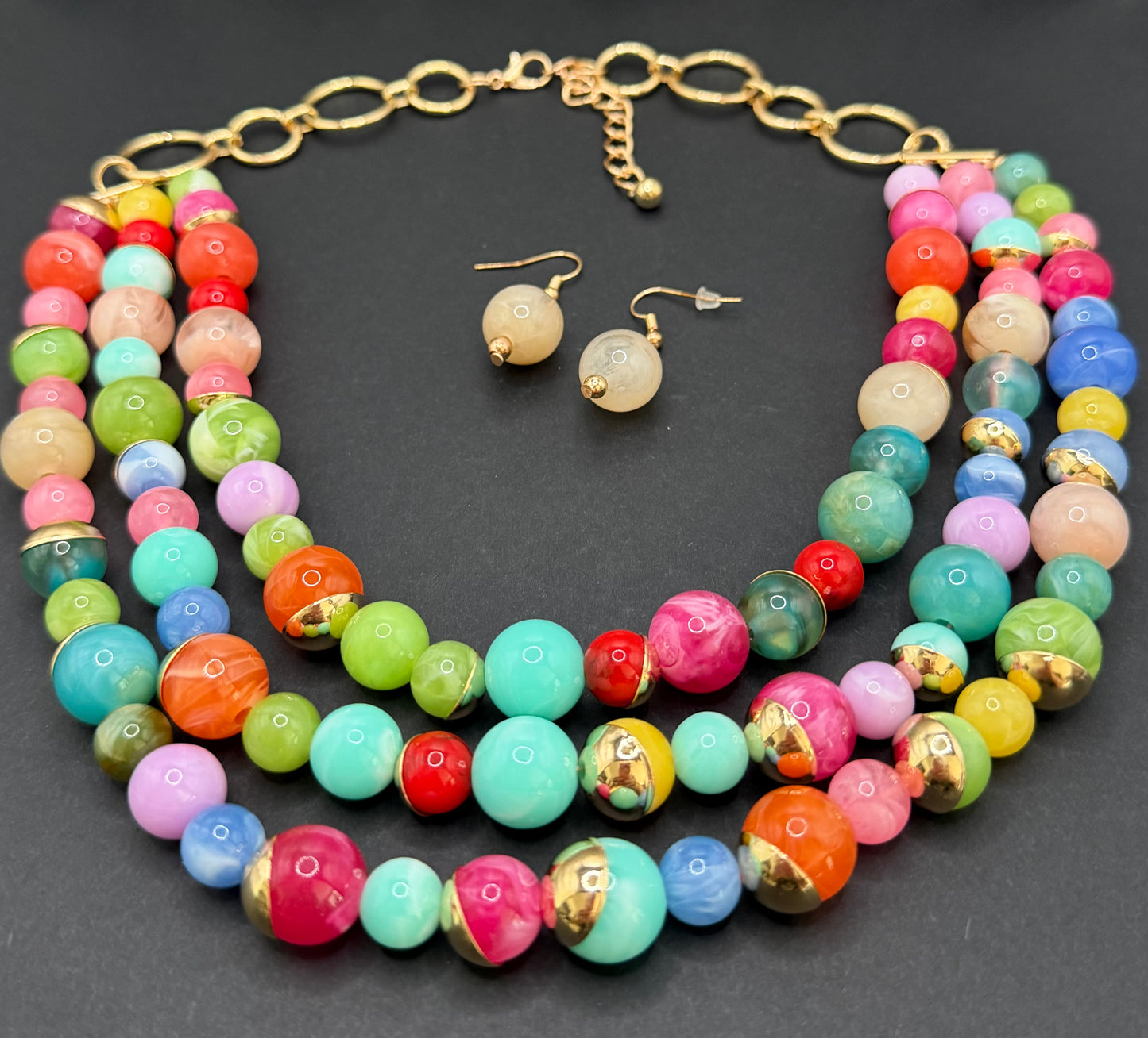 L & B Creations Triple Strand Multi-Color Necklace