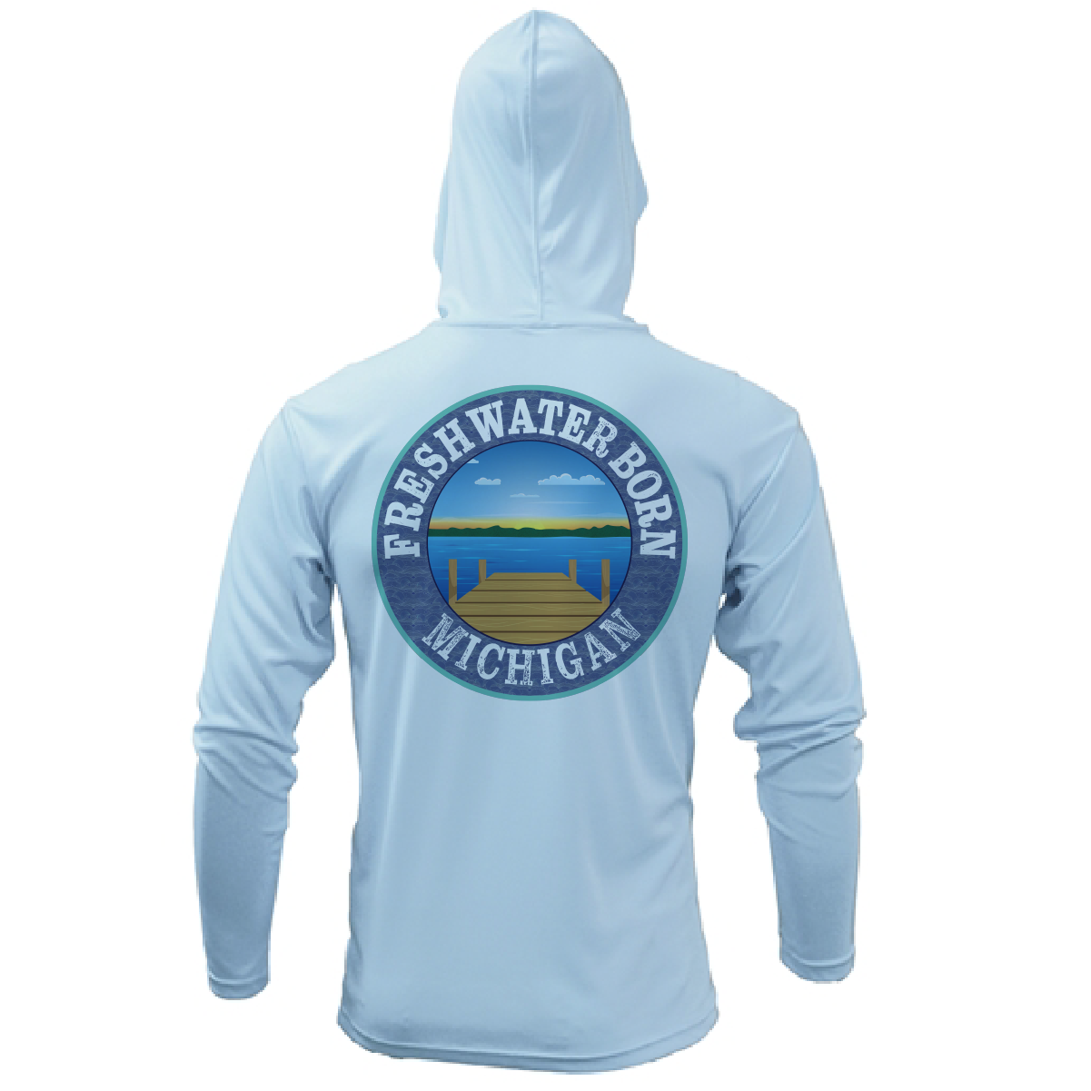 Michigan Freshwater Born Men's Linear Logo Long Sleeve UPF 50+ Dry-Fit Hoodie