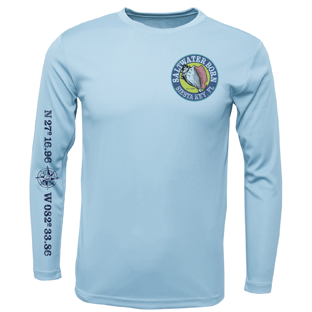 Siesta Key, FL Saltwater Born Circle Logo Long Sleeve UPF 50+ Dry-Fit Shirt