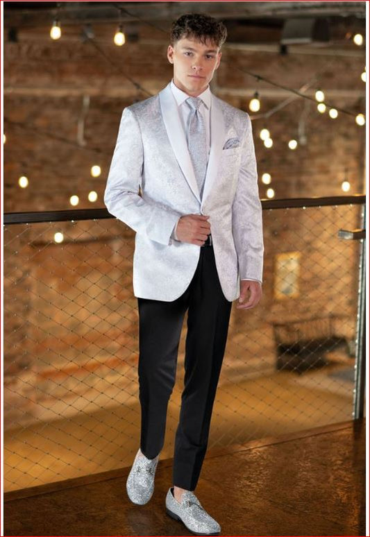 Rental #172 - Mark of Distinction White Silver Paisley Aries Tuxedo