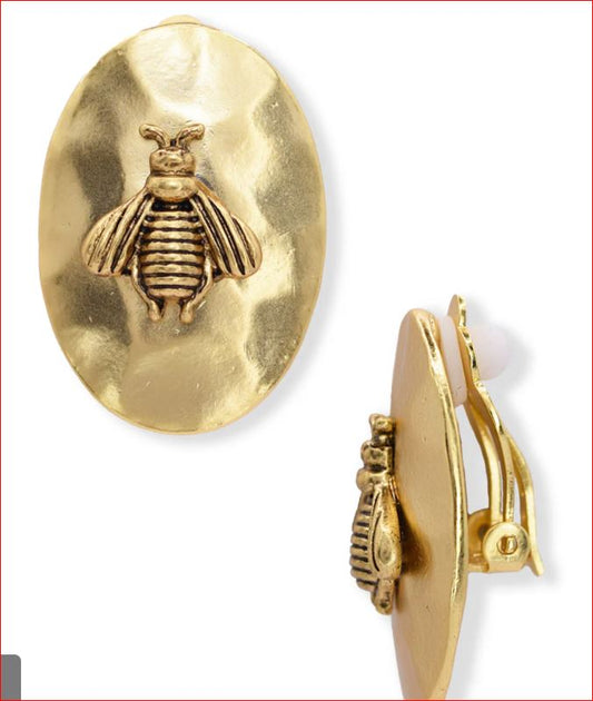Karine Sultan Oval Clip Bee Earrings