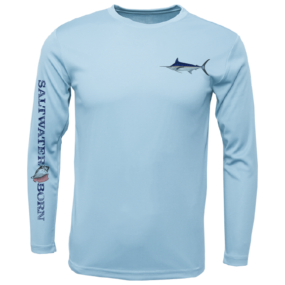 Blue Marlin on Chest Long Sleeve UPF 50+ Dry-Fit Shirt