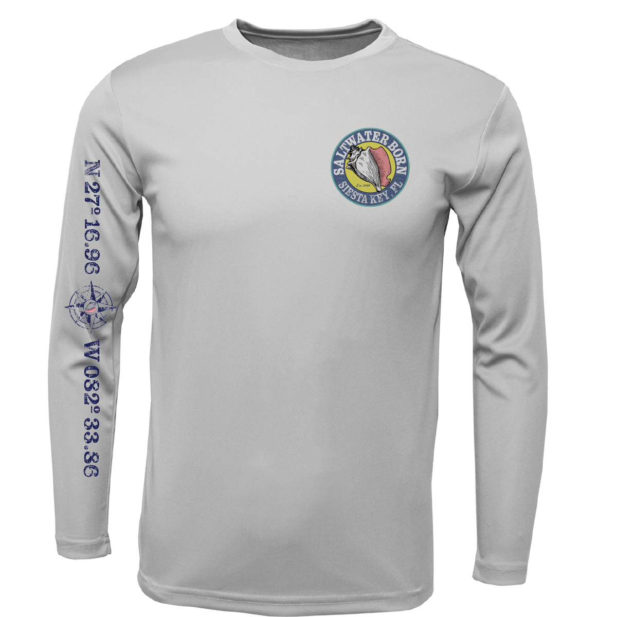 Siesta Key, FL Saltwater Born Circle Logo Long Sleeve UPF 50+ Dry-Fit Shirt