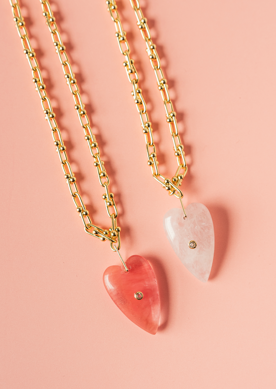 Heart of Stone Necklace in Coral