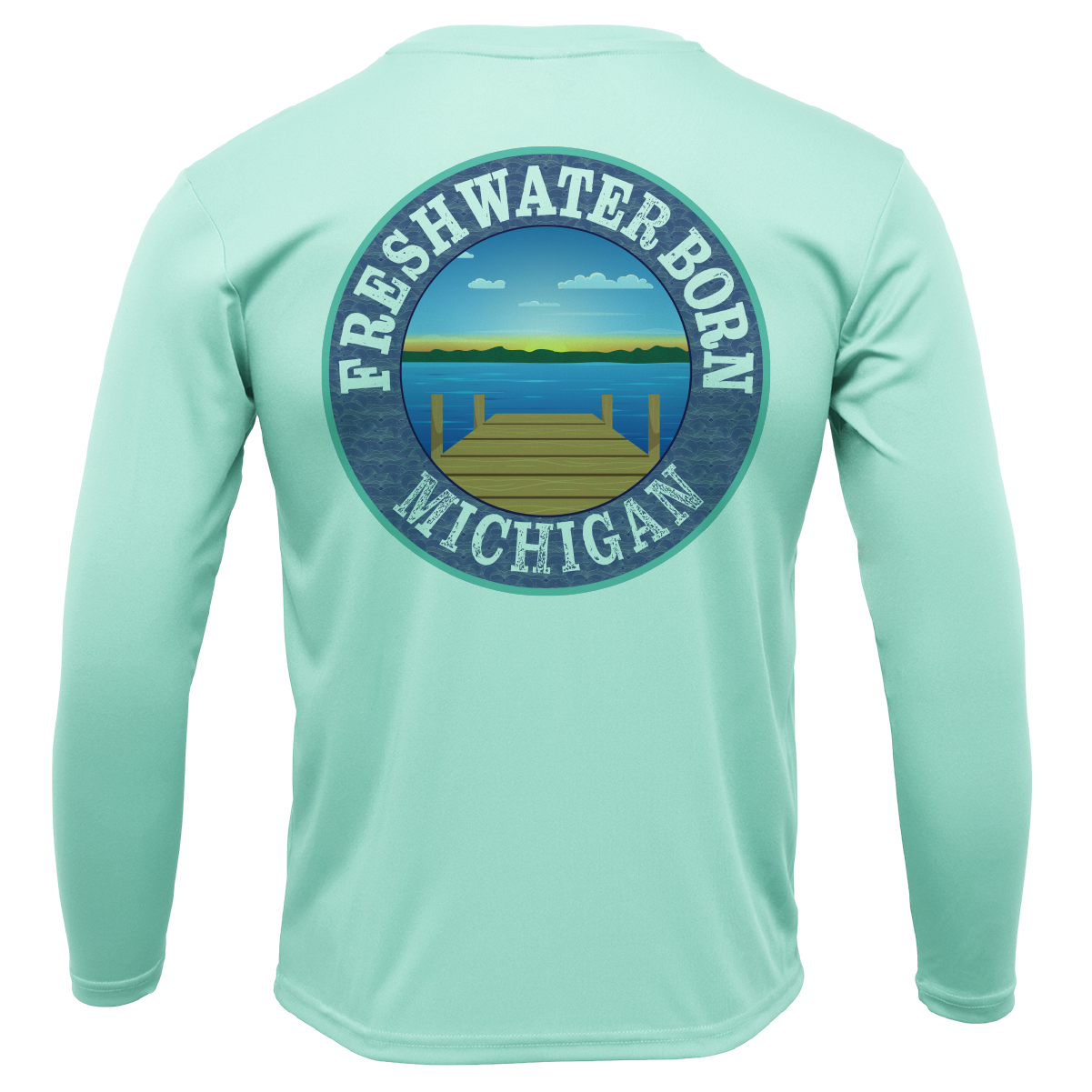 Michigan Freshwater Born Linear Logo Men's Long Sleeve UPF 50+ Dry-Fit Shirt