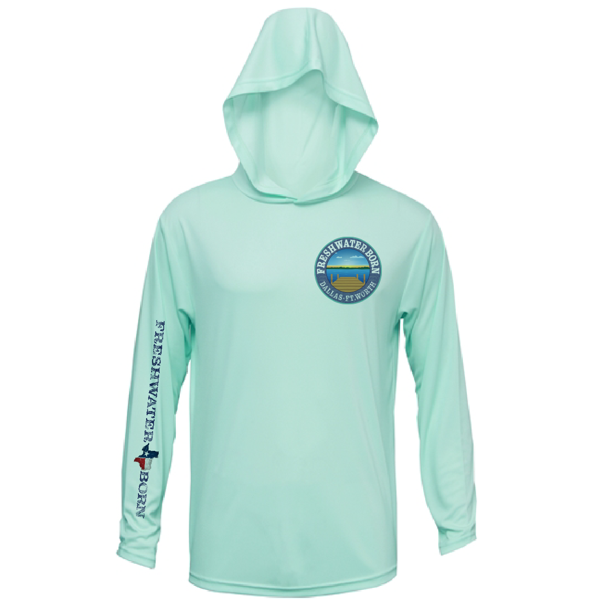 DFW State of Texas Freshwater Born Men's Long Sleeve UPF 50+ Dry-Fit Hoodie