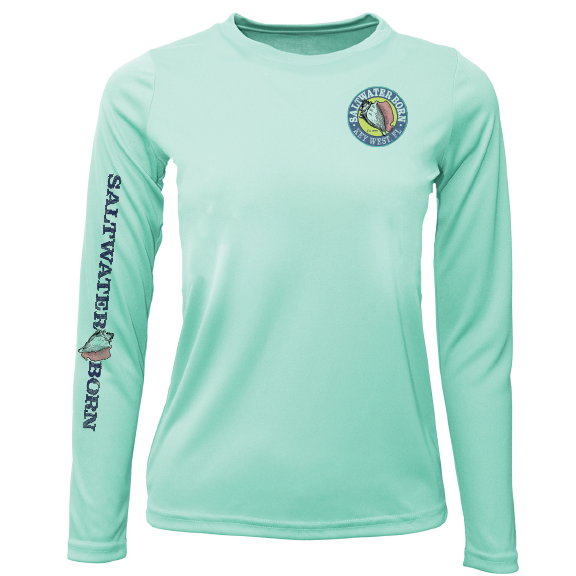 Key West, FL Saltwater Born Circle Logo Girl's Long Sleeve UPF 50+ Dry-Fit Shirt