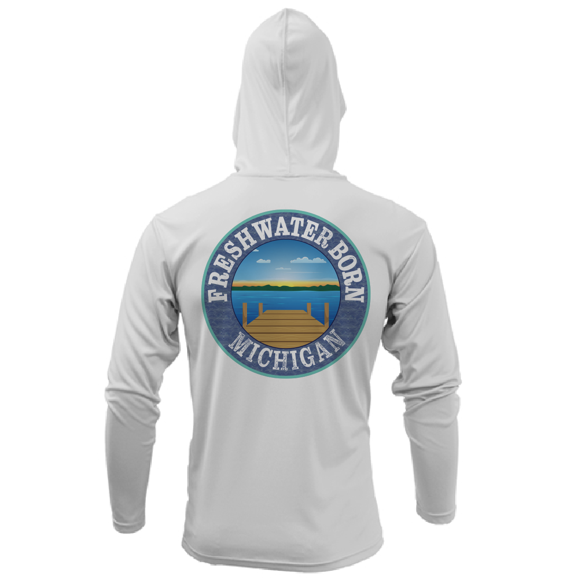 Michigan Freshwater Born Men's Linear Logo Long Sleeve UPF 50+ Dry-Fit Hoodie