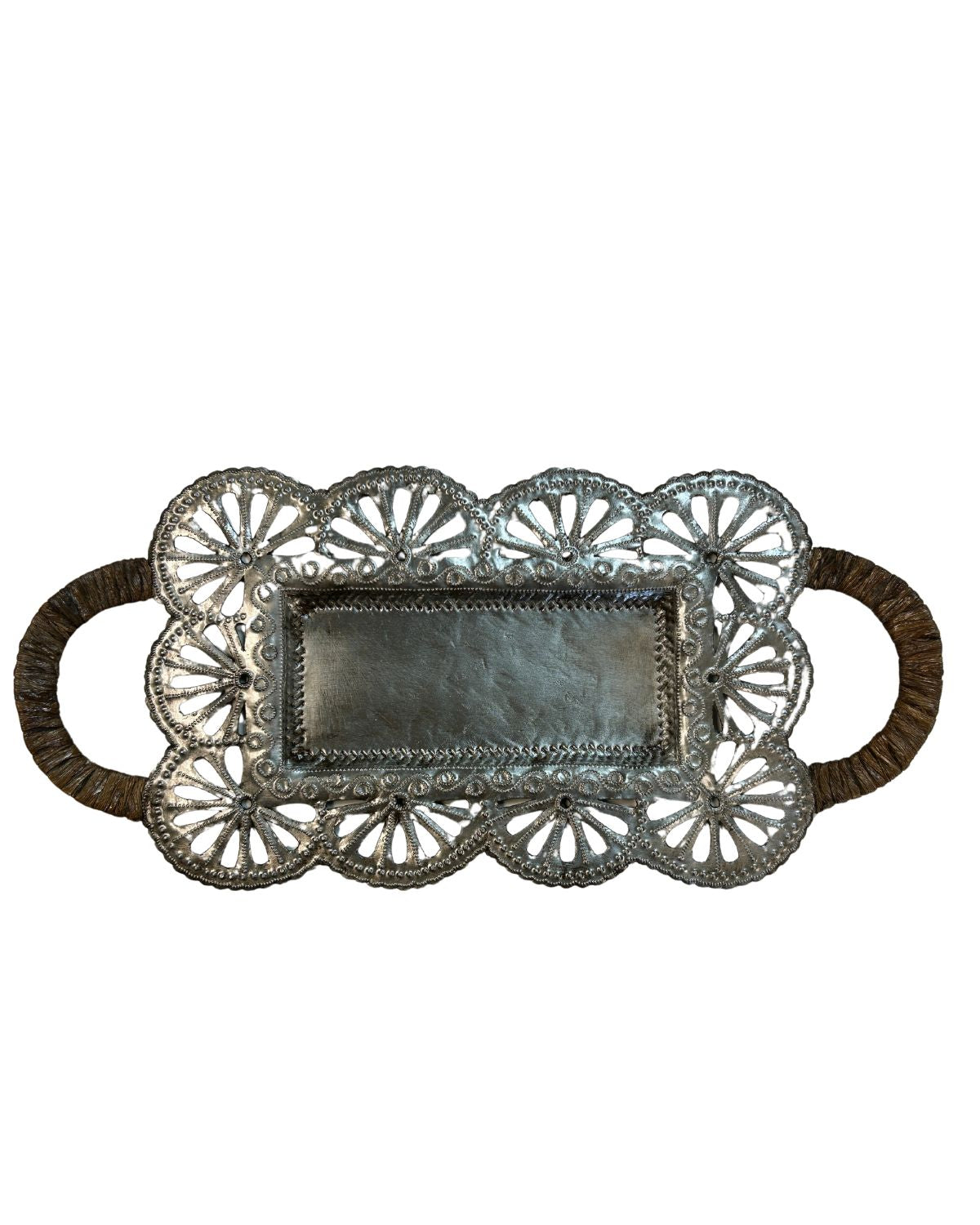 Scalloped Tray with Woven Handles