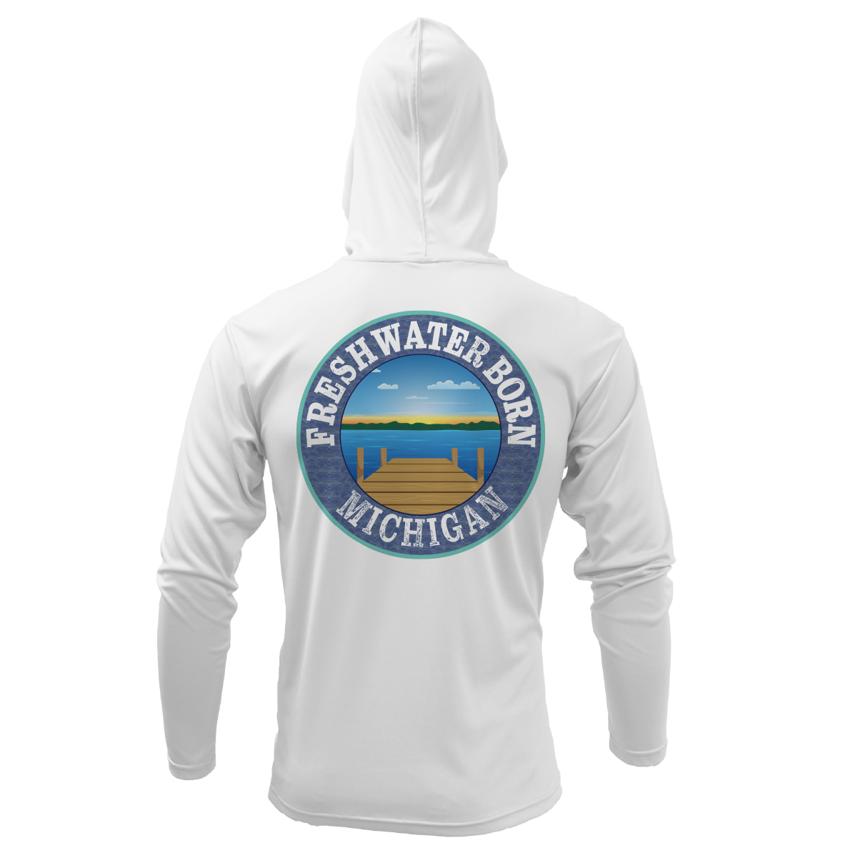 Michigan Freshwater Born Men's Linear Logo Long Sleeve UPF 50+ Dry-Fit Hoodie