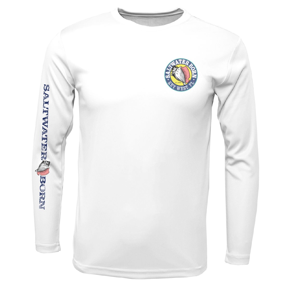 Key West, FL Saltwater Born Circle Logo Clean Long Sleeve UPF 50+ Dry-Fit Shirt