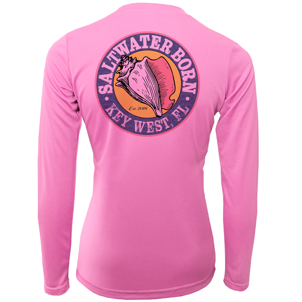 Key West, FL Saltwater Born Linear Logo Girl's Long Sleeve UPF 50+ Dry-Fit Shirt