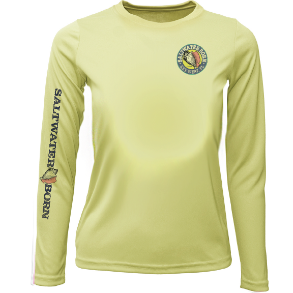 Key West, FL Saltwater Born Circle Logo Girl's Long Sleeve UPF 50+ Dry-Fit Shirt