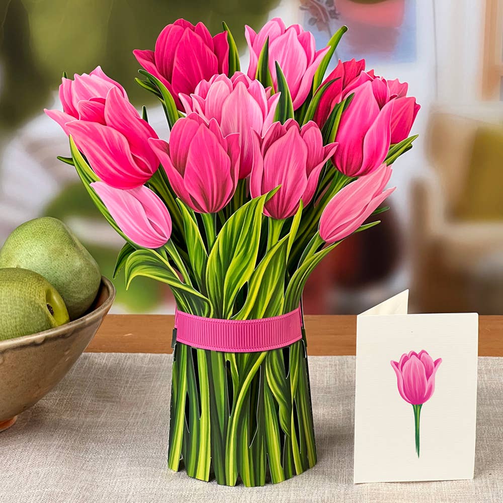FreshCut Paper LLC - Pink Tulips (8 Pop-up Greeting Cards)