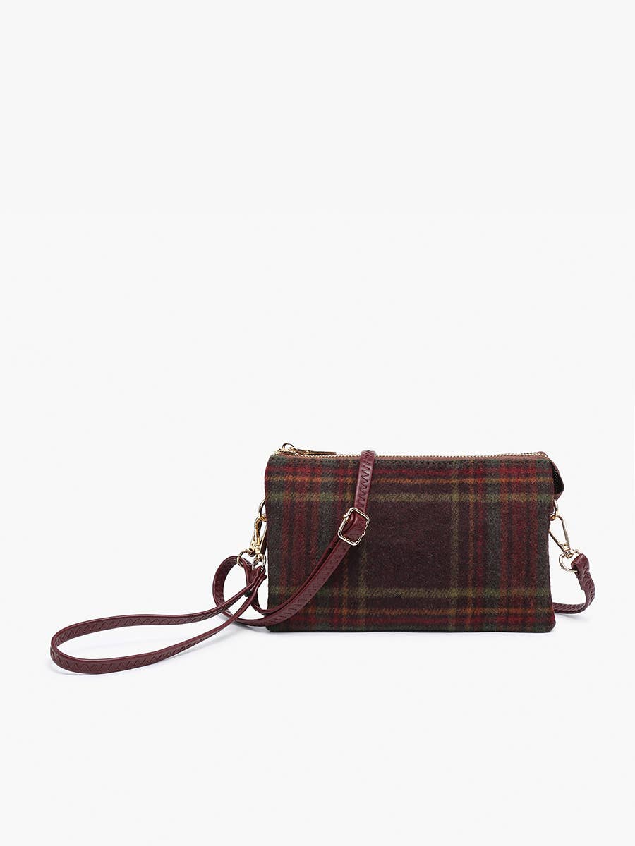 Jen & Co. - M013-PLD Riley Plaid 3 Compartment Crossbody/Wristlet: Gray/Black