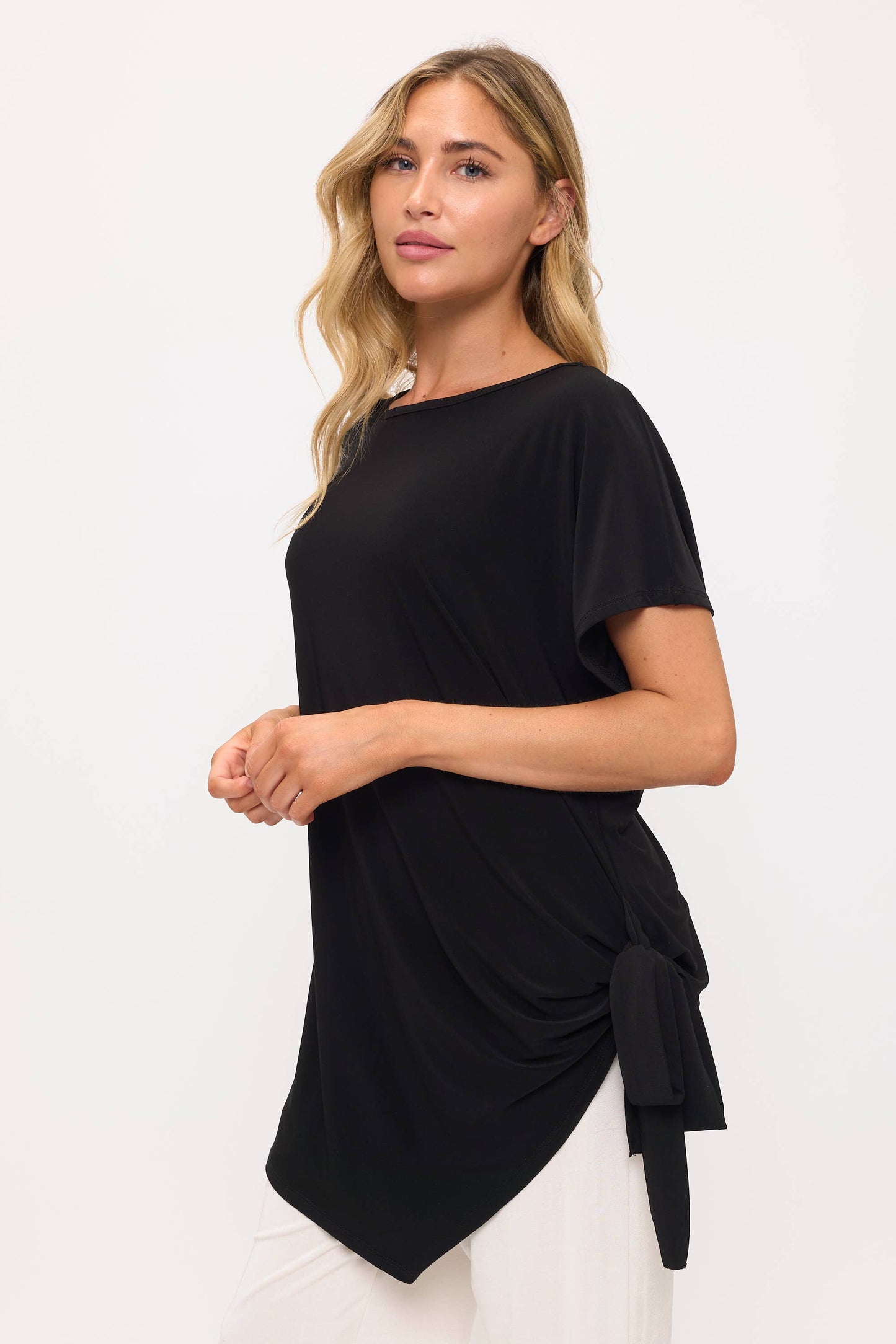 Jostar - HIT Dolman Sleeve Tie Side Tunic-3124HT-SRS1: Black / M